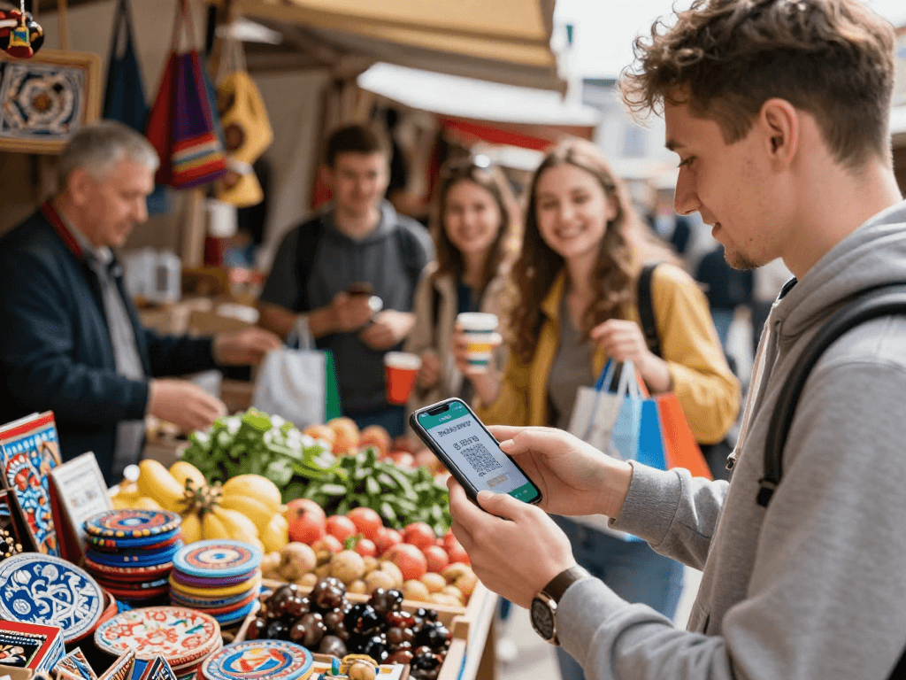 Pengalaman pembayaran https://payinrussia.com/ yang mudah bagi wisatawan di pasar Rusia yang meriah.